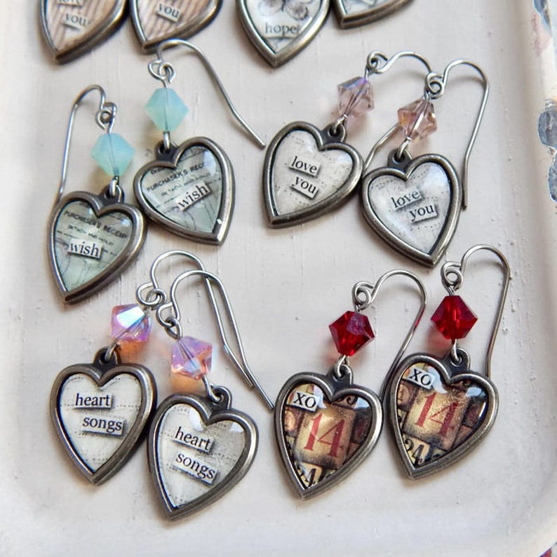 Valentine's Day heart earrings Love You crystal heart earrings I love you earrings image 4