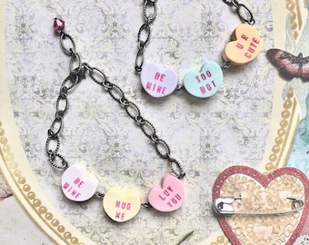 Candy heart bracelet - Valentine's Day jewelry - candy hearts - word heart