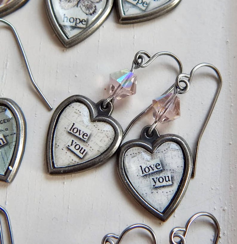 Valentine's Day heart earrings Love You crystal heart earrings I love you earrings image 2