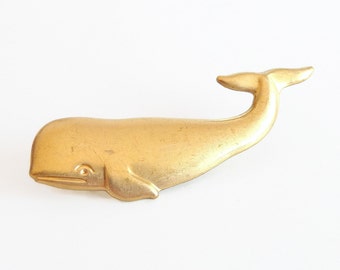 Frankie - vintage brass whale brooch - whale pin - orca - sperm whale - sea life - nautical pin - ocean life