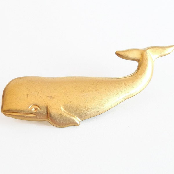 Frankie - vintage brass whale brooch - whale pin - orca - sperm whale - sea life - nautical pin - ocean life