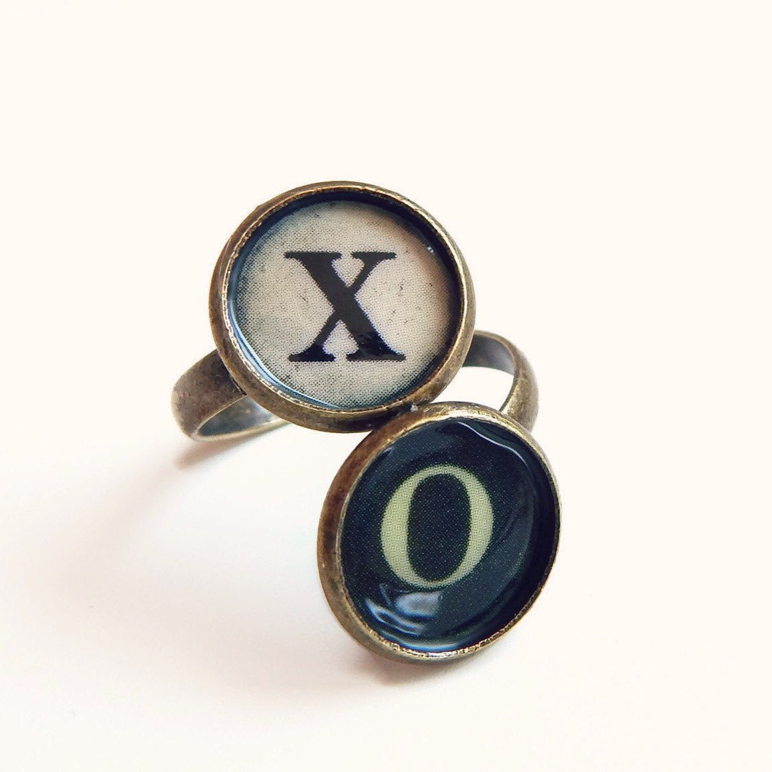 Personalized Typewriter Key Initial Ring - Antique Brass - Etsy