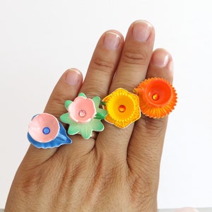 Clora - miniature flower teacup ring - pumpkin teacup - miniature tea cups - flower teacup ring