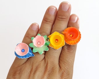 Miniature Flower Teacup Ring: Vintage Style Pumpkin Tea Party Favor