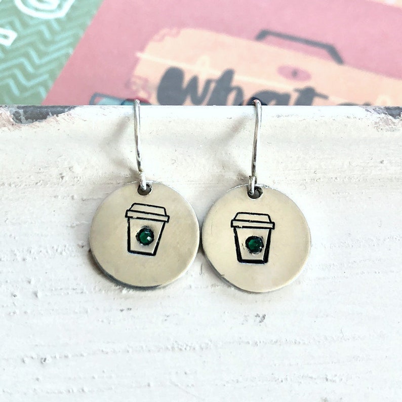 Coffee Cup Earrings Hand Stamped Earrings Coffee Earrings Etsy