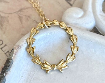 Laurel 3 - Wreath Necklace in Antique Gold - Graduation gift, graduation gift for her - laureate - gold wreath necklace - laurel wreath