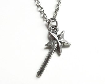 Pewter Magic Wand Necklace: Godmother Gift