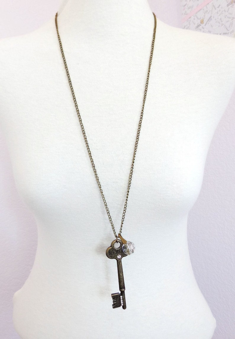 Ernestine memory key necklace antique style key necklace with vintage chandelier prism image 5