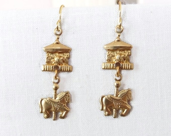 Vintage merry-go-round and carousel horse charm earrings