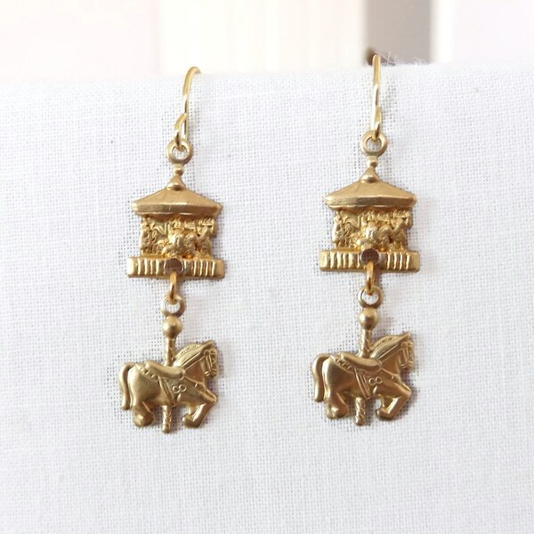 Vintage merry-go-round and carousel horse charm earrings