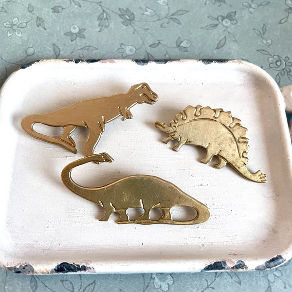 Vintage brass dinosaur pins your choice - brontosaurus pin - stegosaurus pin - T Rex