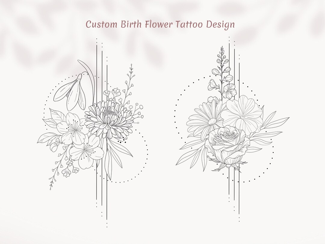 Custom Geometric Birth Flower Tattoo, Symmetrical Floral Design ...