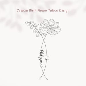 Gepersonaliseerde christelijke geboortemaand bloemen tattoo-kunst, bijbelhoofdstuk en -vers, bijbeltekst, tatoeage bijbeltekst, tatoeage bijbeltekst