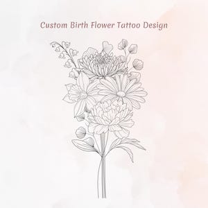 Benutzerdefinierte Tattoo digitale Datei, Sentimental Tattoo Geburtsblume, Minimalistisches Tattoo, Botanische Floral Linie Kunst, Tattoo Auftragsarbeit