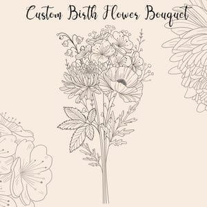 Benutzerdefinierte Geburtstagsblume Tattoo Design, Familie Blumenstrauß, Linienblume, Paar Familie personalisiert, minimalistisches Design, Floral Line Zeichnung