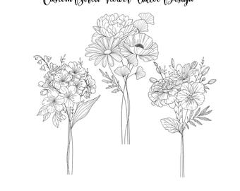 Custom Feminine Birth Flower Tattoo, Delicate Unique Tattoo Family Flower Bouquet, Line Flower, Couple Family Personalized Floral Tattoo,