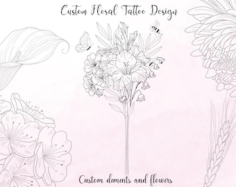 Unique Custom Birth Flower Bouquet Tattoo Design Customizable Floral Any Elements Any flowers