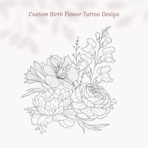 Benutzerdefinierte Geburtsblume Tattoo, wunderliche Blume Tattoo, Ihre benutzerdefinierten Blumen und Elemente, passende Familien Tattoos, benutzerdefinierte Tattoo digitale Datei