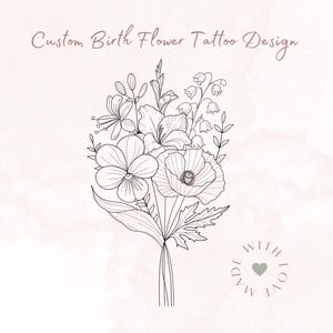 Minimalistisches Blumen Tattoo, Geburtsmonat Line Art mit Grün, authentisches botanisches Design, einzigartiges Geschenk für sie, digitaler Download