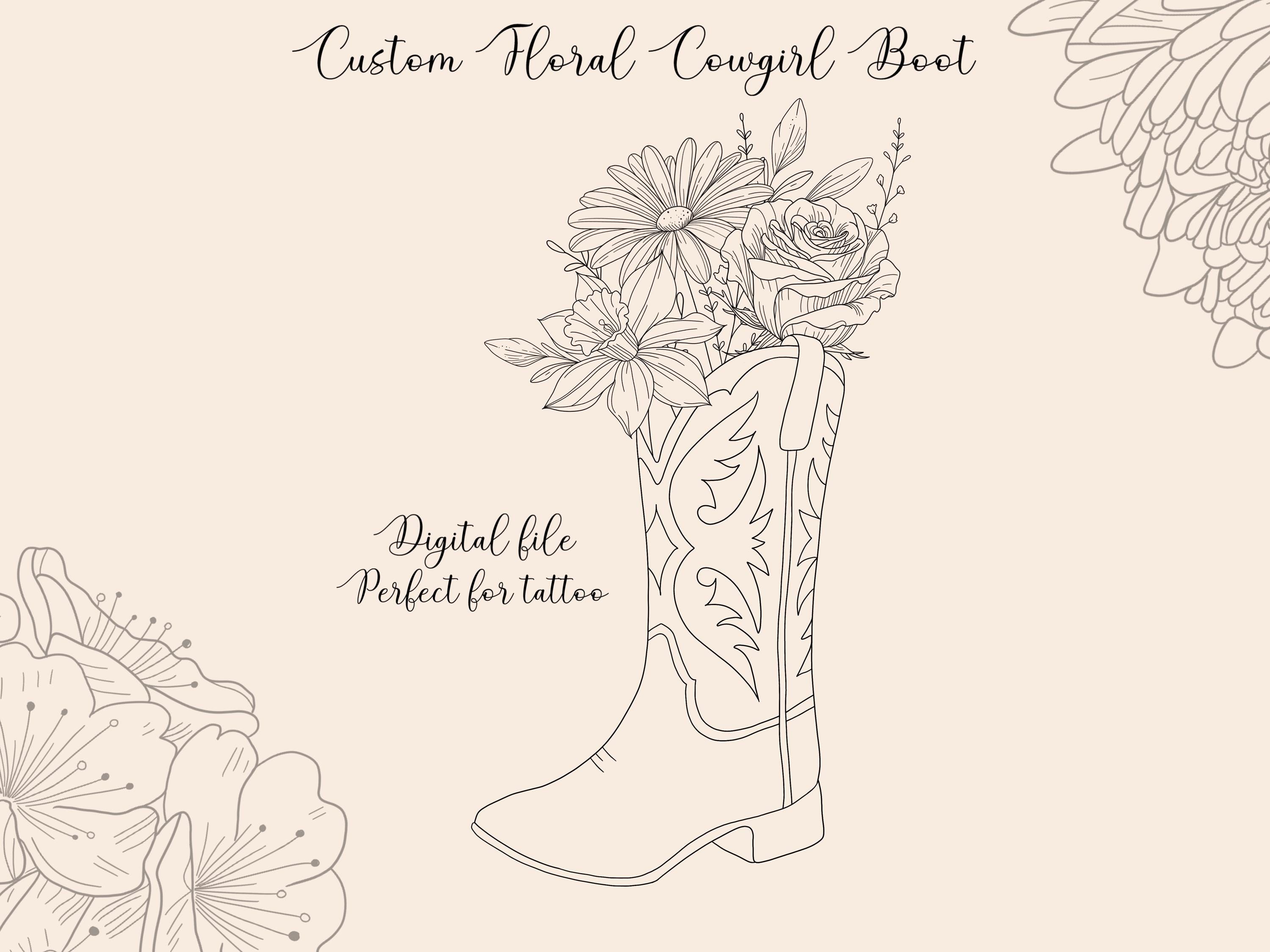 Fine Line Cowboy Boot Tattoo Ideas