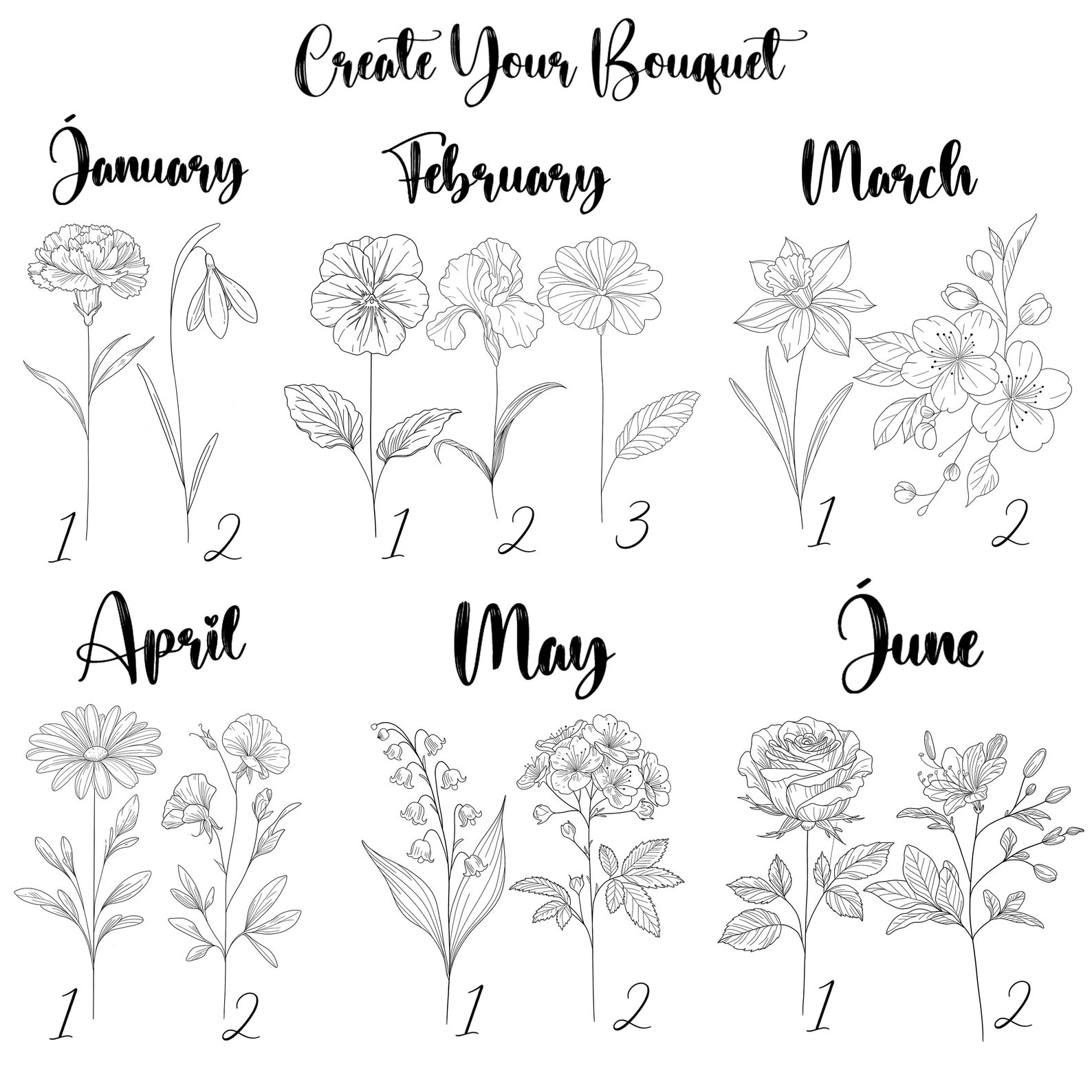 Custom Delicate Birth Flower Tattoo, Wildflower Birth Month Tattoo