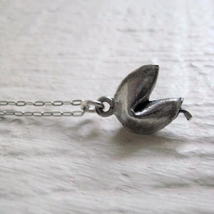 Fortune Cookie Necklace, Sterling Silver Charm Necklace, Pewter Charm Necklace, Pewter Fortune Cookie Necklace, Sterling Silver Chain