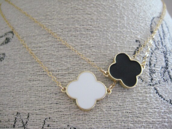 Gold Clover Necklace Black Enamel 