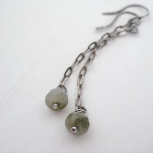 Labradorite Silver Earrings- Labradorite Chain Earrings, Oxidized Sterling Silver Chain Earrings,  Everyday Earrings, Rustic Silver Earrings