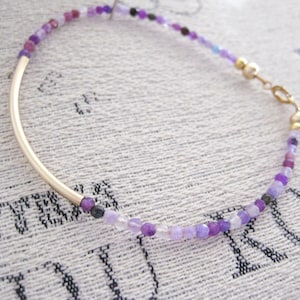 Gold & Agate Gemstone Bracelet- Agate Gold Bracelet, Purple Agate Gemstone, Gold Tube Bracelet, Stacking Bracelet, Dainty Gold Bracelet