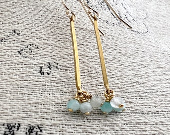 Gold Stick Gemstone Earrings- Blue Amazonite Earrings, Gold Bar Earrings, Everyday Gold Earrings, Dangle Earrings, Delicate Gold Earrings,