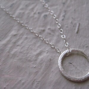 Silver Circle Necklace Circle Necklace, Ring Pendant, Textured Ring Charm, Silver Ring Necklace, Everyday Necklace, Layering Necklace image 4