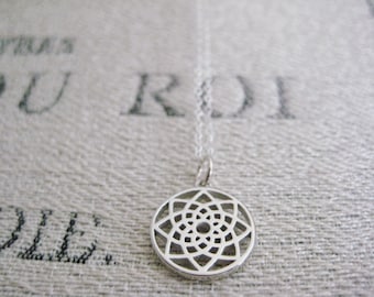 Sterling Silver Mandala Necklace - Delicate Charm Pendant, 18" Chain