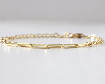 Gold Link Chain Bracelet-Gold Paperclip Chain, Stacking Bracelet