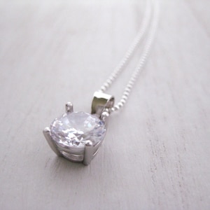 Clear CZ Necklace- Sterling Silver CZ Necklace, Clear CZ Pendant Necklace, Clear Cubic Zirconia Necklace, Bridal Necklace, Dainty Necklace
