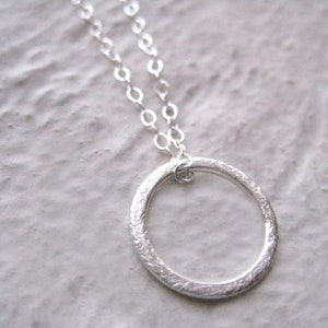 Silver Circle Necklace Circle Necklace, Ring Pendant, Textured Ring Charm, Silver Ring Necklace, Everyday Necklace, Layering Necklace image 1