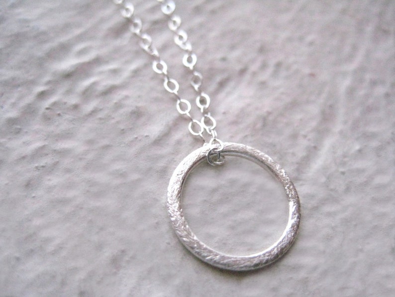 Silver Circle Necklace Circle Necklace, Ring Pendant, Textured Ring Charm, Silver Ring Necklace, Everyday Necklace, Layering Necklace image 1