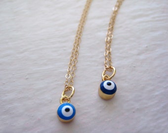 Gold Filled Blue Enamel Evil Eye Necklace - Dainty Charm