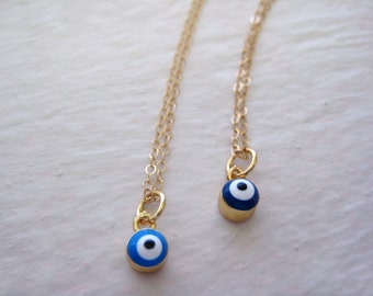 Gold Evil Eye Charm Necklace- Blue Enamel Evil Eye Necklace, Dainty Evil Eye Necklace, Minimalist Necklace, Layering Necklace, Gold Chain