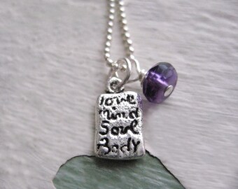 Word Charm Necklace- Love Mind Soul Body Charm Necklace, Sterling Silver Necklace, Amethyst Gemstone, Silver Word Charm, Amethyst Gemstone