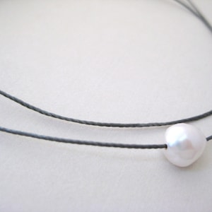 Pearl Cord Necklace- Pearl Necklace, Grey Cord Necklace, Everyday Necklace, Delicate Necklace, Layering Necklace, Freshwater Pearl Necklace