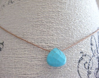 Turquoise Silk Cord Necklace-Turquoise Necklace, Everyday Necklace, Silk Cord Necklace, Blue Gemstone Necklace, Boho Necklace, Silk Necklace