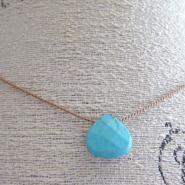 Turquoise Silk Cord Necklace-Turquoise Necklace, Everyday Necklace, Silk Cord Necklace, Blue Gemstone Necklace, Boho Necklace, Silk Necklace