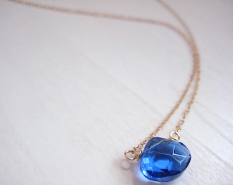 Blue Crystal Necklace- Crystal Gold Chain Necklace, Blue Crystal Necklace, Everyday Jewelry, Dainty Necklace, Layering Necklace