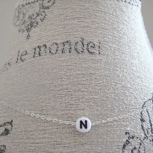 Custom White Letter Bead Necklace- Name Bead Necklace, Silver Chain Bead Necklace, Initial Bead Necklace, Everyday Necklace, Letter Necklace