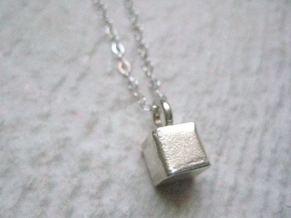 Sterling Silver Necklace with Tiny Sterling Silver Cube Charm