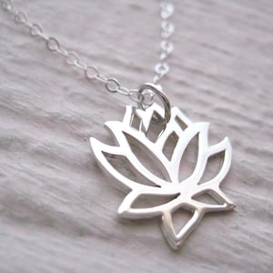 Lotus Flower Necklace- Silver Lotus Charm Necklace, Everyday Necklace, Sterling Silver Flower Necklace, Dainty Necklace, Silver Yoga Jewelry