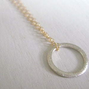 Silver & Gold Circle Necklace-Circle Necklace, Ring Pendant, Gold Chain Necklace, Silver Ring Necklace, Everyday Necklace, Layering Necklace