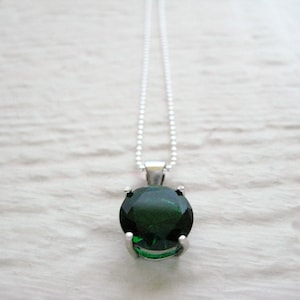 Emerald CZ Necklace- Silver CZ Necklace, Green CZ Charm Necklace, Emerald Cubic Zirconia Necklace, Bridal Necklace, May Birthstone Necklace