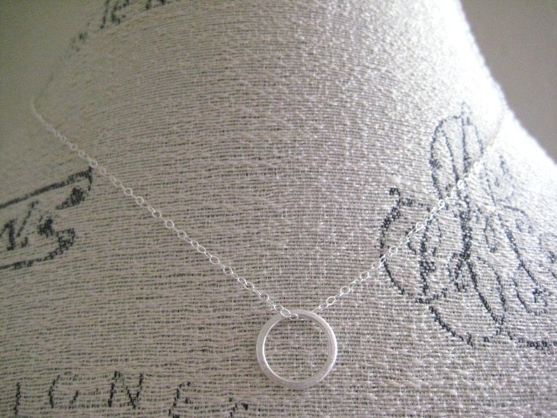 Silver Circle Necklace Circle Necklace, Ring Pendant, Textured Ring Charm, Silver Ring Necklace, Everyday Necklace, Layering Necklace image 2