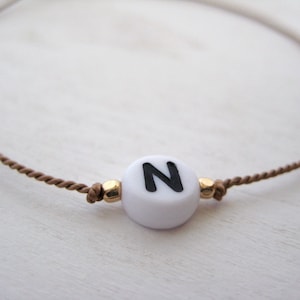 Letter Bead Cord Bracelet- Silk Cord Bracelet, White Bead Letter Bracelet, Dainty Silk Bracelet, Silk Thread Bracelet, Initial Cord Bracelet